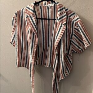 HYFVE Striped Cropped Blouse - Blue, Red, White